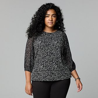 Plus Size Simply Vera Vera Wang Mixed Media 3/4-Sleeve Top