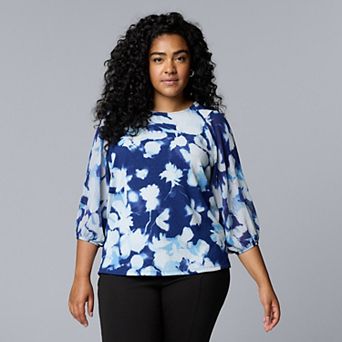 Plus Size Simply Vera Vera Wang Mixed Media 3/4-Sleeve Top