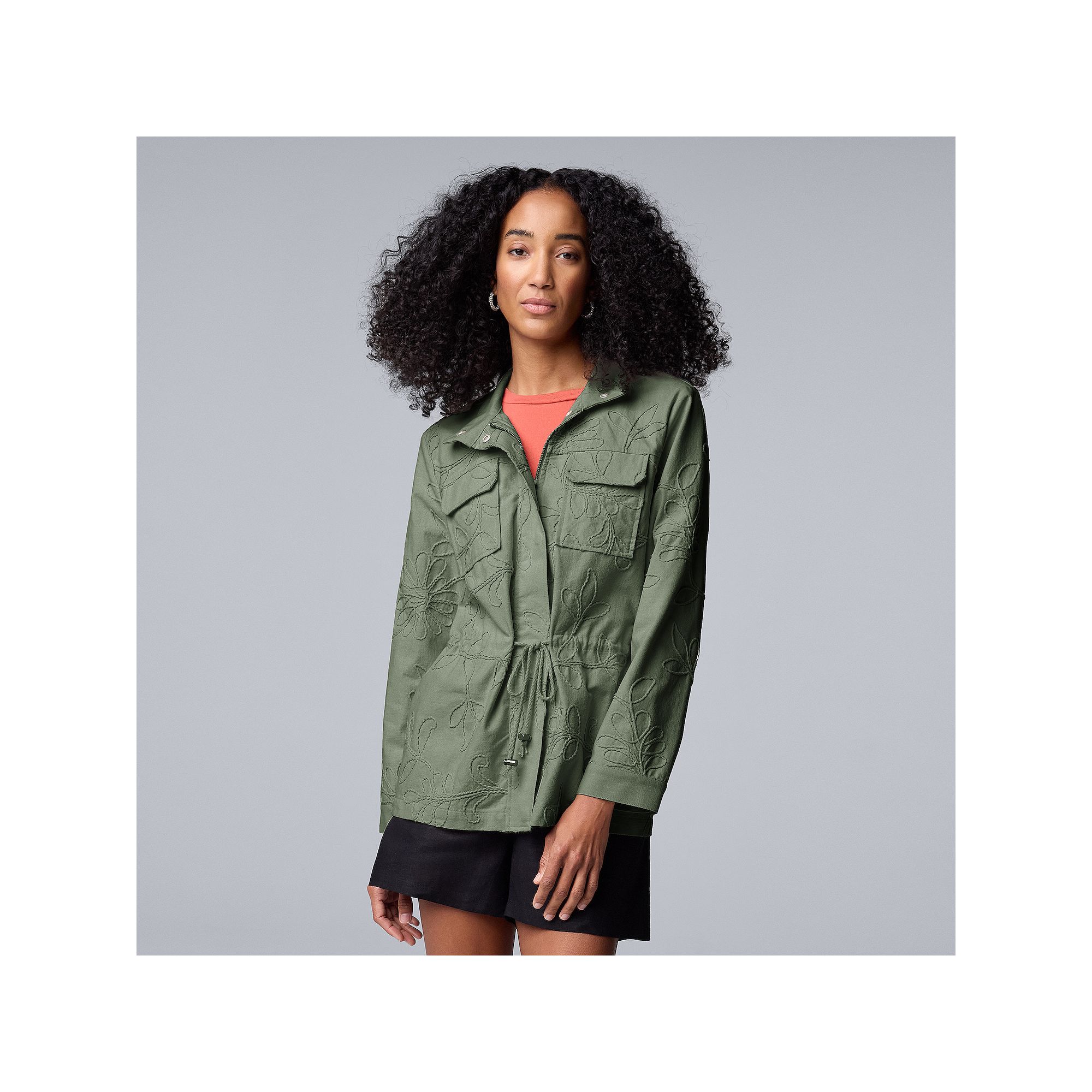Petite Simply Vera Vera Wang Embroidered Utility Jacket, Womens, Size: XS 