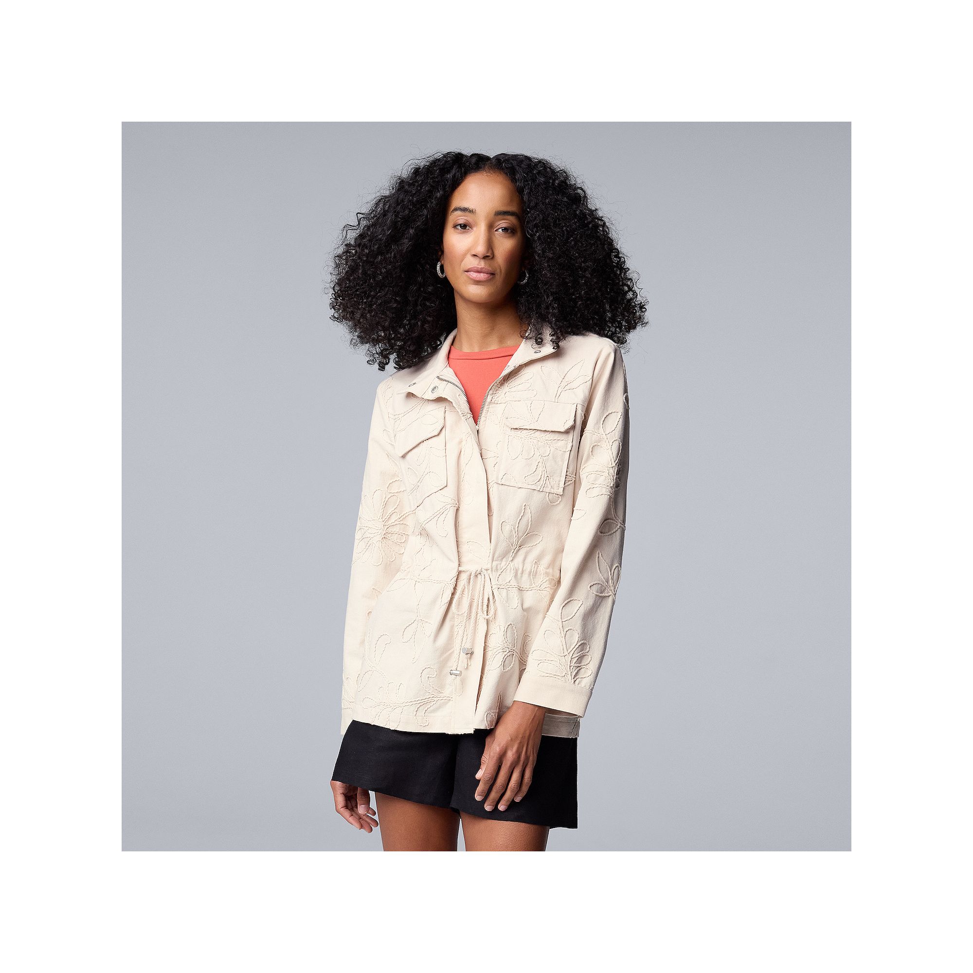 Petite Simply Vera Vera Wang Embroidered Utility Jacket, Womens, Size: XS 