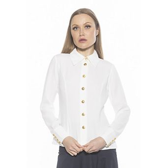 Women's ALEXIA ADMOR Leland Collared Button Down Shirt With Wide Cuff