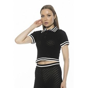 Women's ALEXIA ADMOR Brinley Knit Polo Button Placket Short Sleeve Top