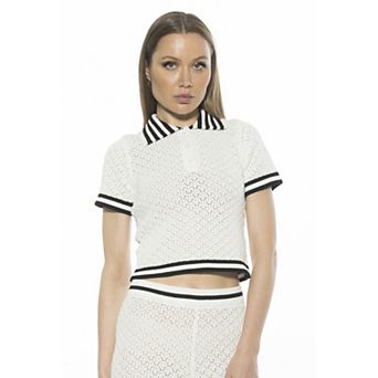 Women's ALEXIA ADMOR Brinley Knit Polo Button Placket Short Sleeve Top