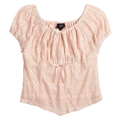 Girls 4-16 IZ Byer Short Sleeve Empire Pointed Front Hem Peasant Top