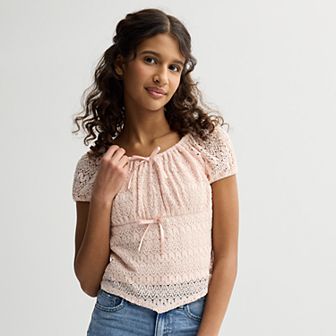 Girls 4-16 IZ Byer Short Sleeve Empire Pointed Front Hem Peasant Top