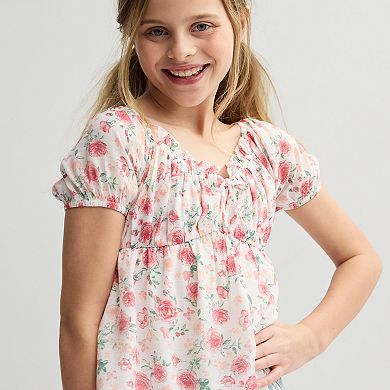 Girls 4-16 IZ Byer Short Sleeve Elastic Waist Peasant Baby Doll Top