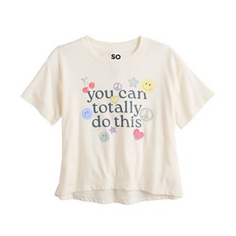 Girls 6-20 SO® Short Sleeve Boxy Graphic Tee in Regular & Plus Size