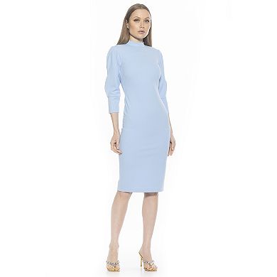 Women's ALEXIA ADMOR Logan Mock Neck Sheath Dress With Puff Sleeves