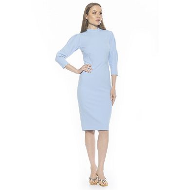 Women's ALEXIA ADMOR Logan Mock Neck Sheath Dress With Puff Sleeves