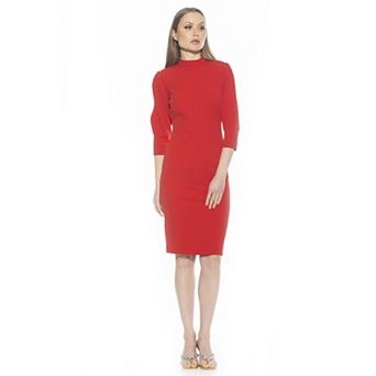 Women's ALEXIA ADMOR Logan Mock Neck Sheath Dress With Puff Sleeves