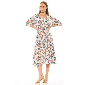 Women's ALEXIA ADMOR Emily Fit & Flare Scoopneck Shirred Dress