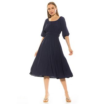 Women's ALEXIA ADMOR Emily Fit & Flare Scoopneck Shirred Dress