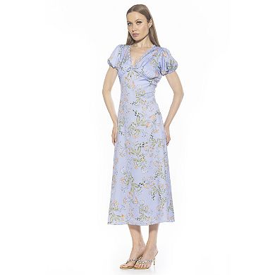 Women's ALEXIA ADMOR Silvius V-Neck Short Bubble Sleeve Maxi Dress