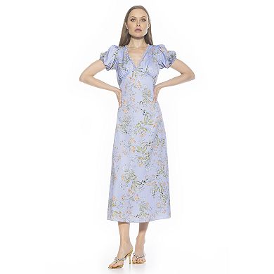 Women's ALEXIA ADMOR Silvius V-Neck Short Bubble Sleeve Maxi Dress