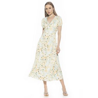 Women's ALEXIA ADMOR Silvius V-Neck Short Bubble Sleeve Maxi Dress