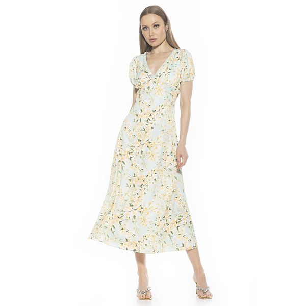 Women's ALEXIA ADMOR Silvius V-Neck Short Bubble Sleeve Maxi