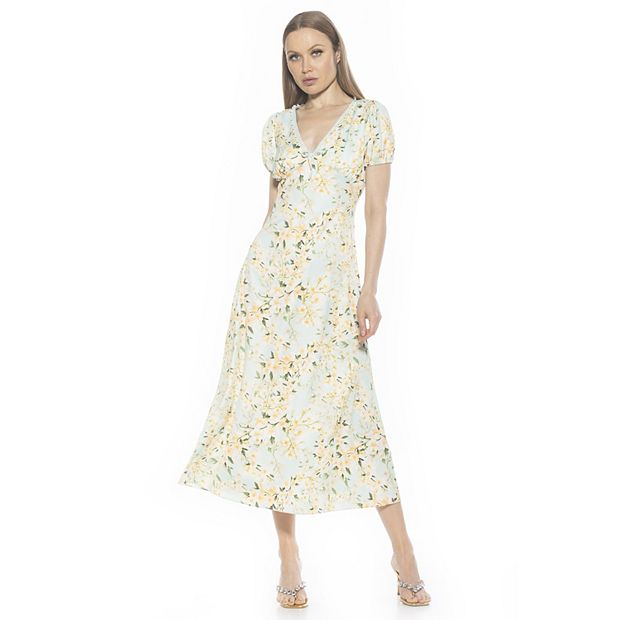 Alexia Admor フリルスリーブ ボートネック ドレス Sherri Women's ALEXIA ADMOR Silvius V-Neck Short Bubble Sleeve Maxi
