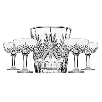 Godinger 5 pc Silver Dublin Crystal Glass & Champagne Ice Bucket Set