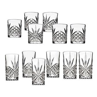 Godinger 12 pc Silver Dublin Crystal Double Old Fashion & Highball Glassware Set