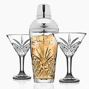 Godinger Silver Dublin Crystal 3 pc Martini & Shaker Set