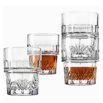 Godinger Silver 4-Pack Dublin Crystal Stackable Double Old Fashioned Glasses