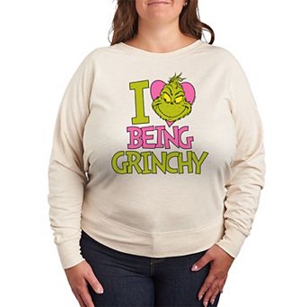 Plus Size Dr. Seuss I Love Being Grinchy French Terry Long Sleeve Tee
