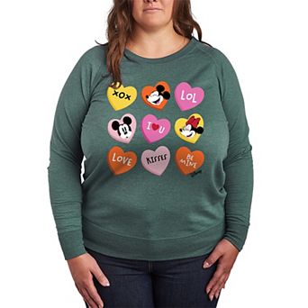 Disney's Mickey & Minnie Mouse Plus Size Candy Hearts French Terry Long Sleeve Tee