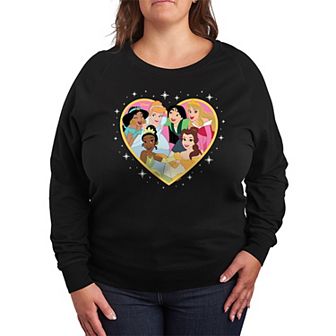 Disney Princess Plus Size Group Heart French Terry Long Sleeve Tee