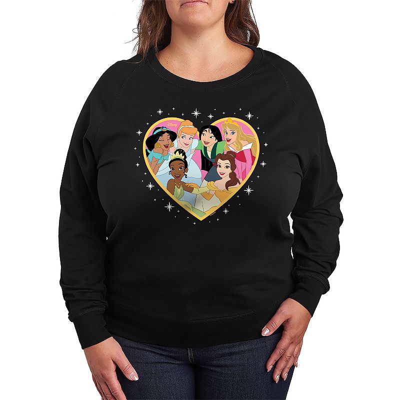 Disney Princess Plus Size Group Heart French Terry Long Sleeve Tee, Women's, Size: 4XL, Black