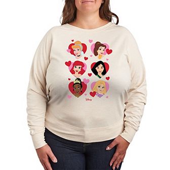 Disney Princess Plus Size Heart Grid French Terry Long Sleeve Tee