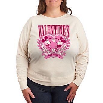 Disney's Mickey & Minnie Mouse Plus Size Valentine's Hugs & Kisses French Terry Long Sleeve Tee