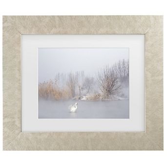 Trademark Fine Art The Winter Swan Beige Matted Framed Wall Art