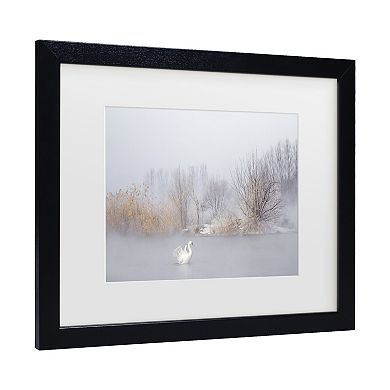 Trademark Fine Art The Winter Swan Black Matted Framed Wall Art