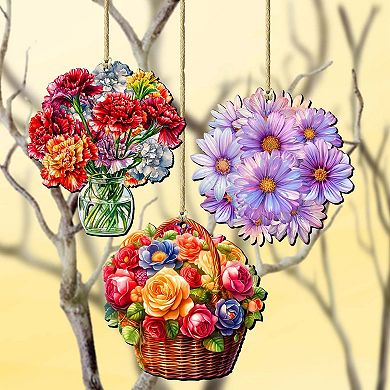 Flowers Wooden Christmas Ornaments Set Of 3 By G. Debrekht