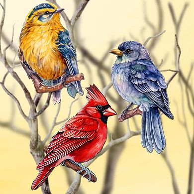 Forest Birds Wooden Christmas Ornaments Set Of 3 By G. Debrekht