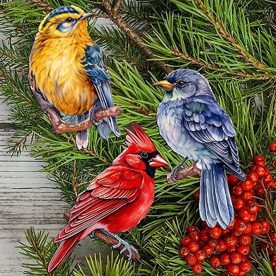 Forest Birds Wooden Christmas Ornaments Set Of 3 By G. Debrekht