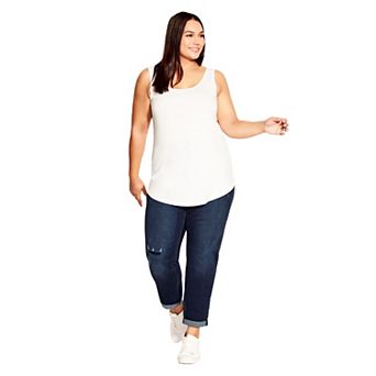 Avenue Women's Plus Size Tall Girlfriend Rip Jean