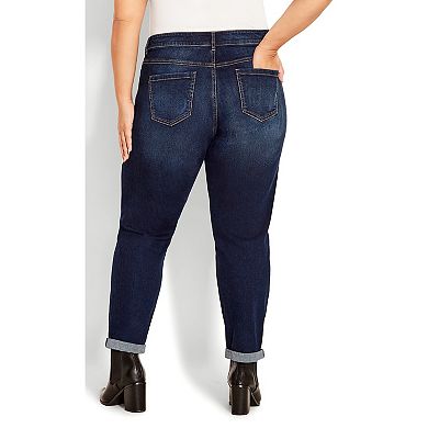 Avenue Women's Plus Size Tall Girlfriend Rip Jean