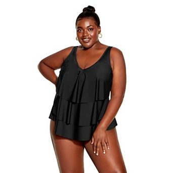 Avenue Women's Plus Size V Tiered Tankini Top