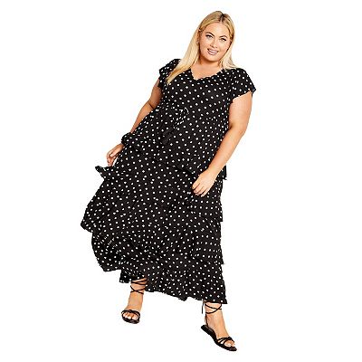 Avenue Women's Plus Size Serena Maxi Dress - Black White Spot