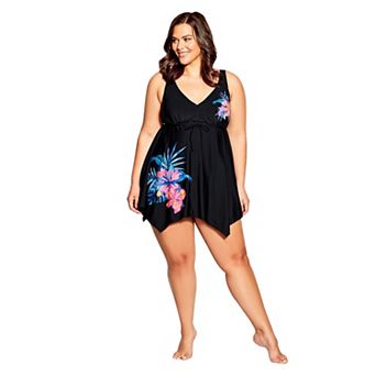 Avenue Women's Plus Size Sharkbite Print Swim Dress