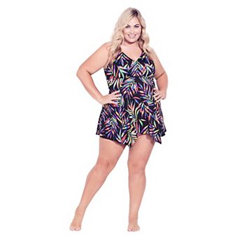 Avenue Women's Plus Size Sharkbite Print Swim Dress