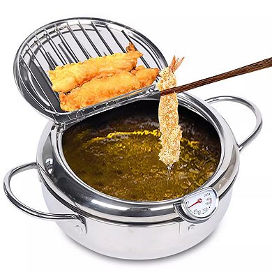 Japanese Style Mini Stainless Steel Frying Pot With Thermometer 20cm