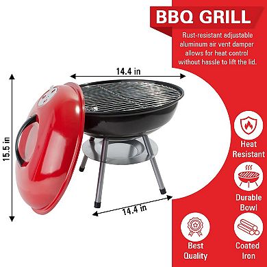 Aramco Bbq-r14r Bbq Grill & Lid, Large, Black/red