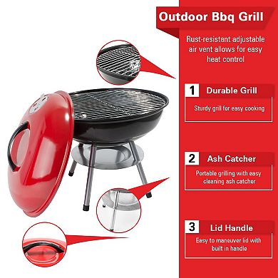 Aramco Bbq-r14r Bbq Grill & Lid, Large, Black/red