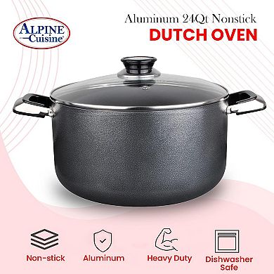 Alpine Cuisine 24 Qt Non-stick Stock Pot With Tempered Glass & Carrying Handles, Multi-purpose Use