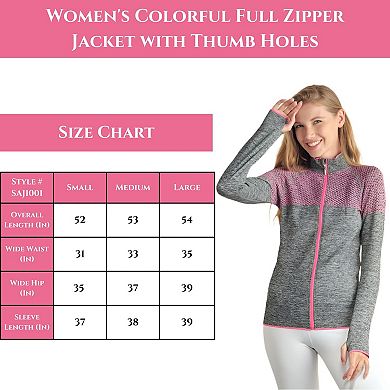 Women's Colorful Full Zipper Jacket with Thumb Holes - Perfect for Spring & Fall