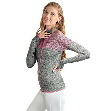 Women's Colorful Full Zipper Jacket with Thumb Holes - Perfect for Spring & Fall