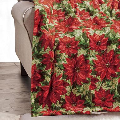 Christmas Plush Decorative Poinsettia Machine Washable Throw