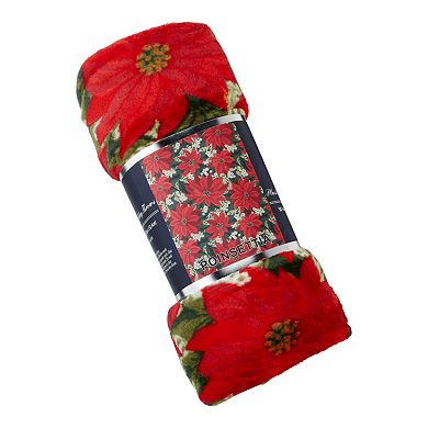 Christmas Plush Decorative Poinsettia Machine Washable Throw